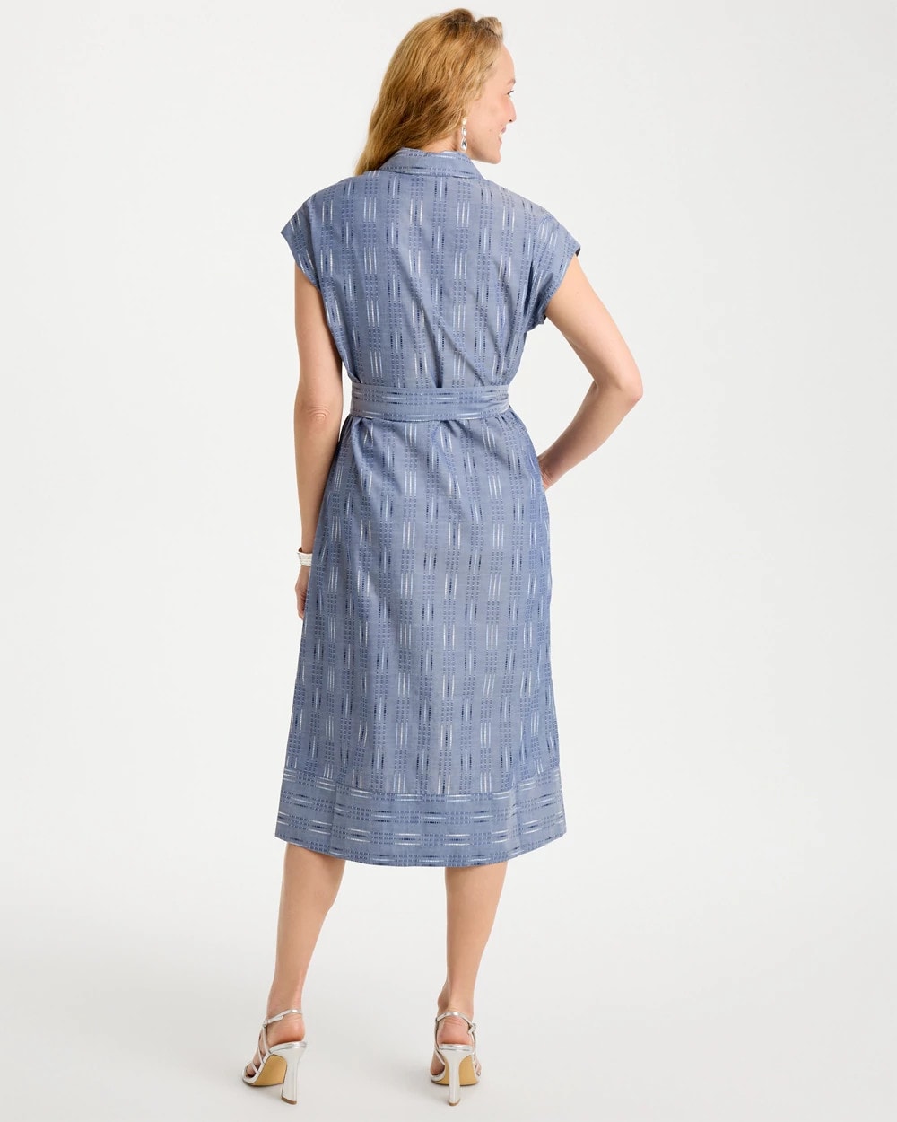 Chico's Sale Blue Clip Jacquard Denim Shirtdress