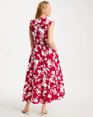 Chico's Outlet Cherry Lush Smocked Floral Maxi Dress
