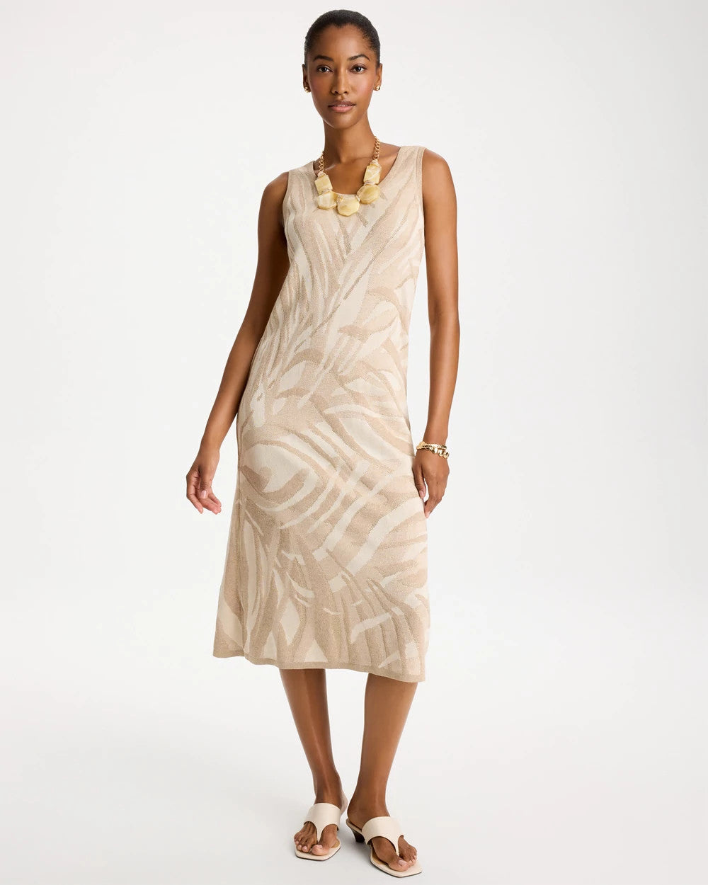 Chico's On Sale Gold Knit Printed Sweater Dress