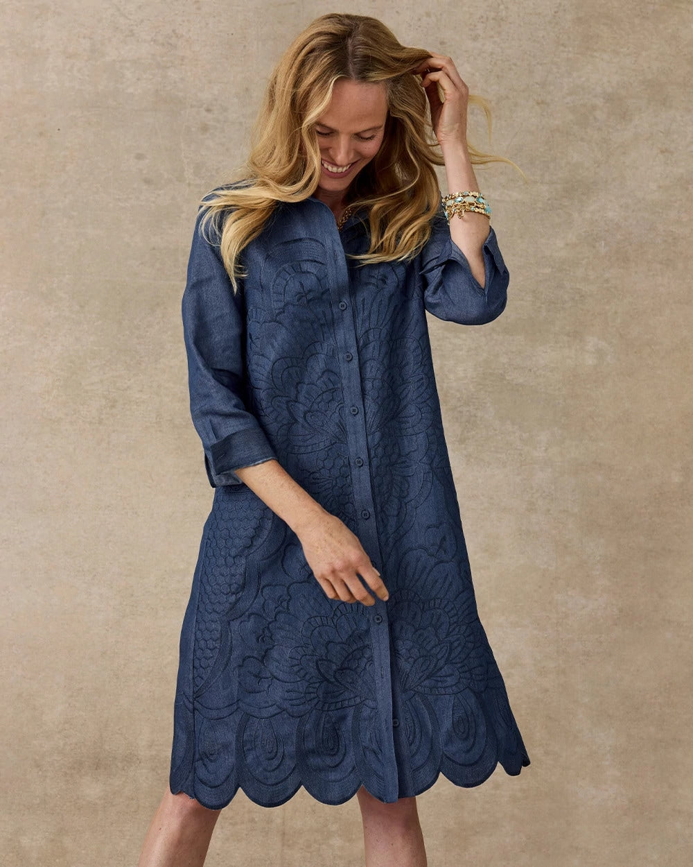Chico's Sale Indigo Denim Embroidered Dress