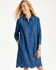 Chico's Sale Indigo Denim Embroidered Dress