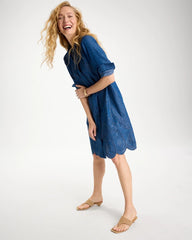 Chico's Sale Indigo Denim Embroidered Dress