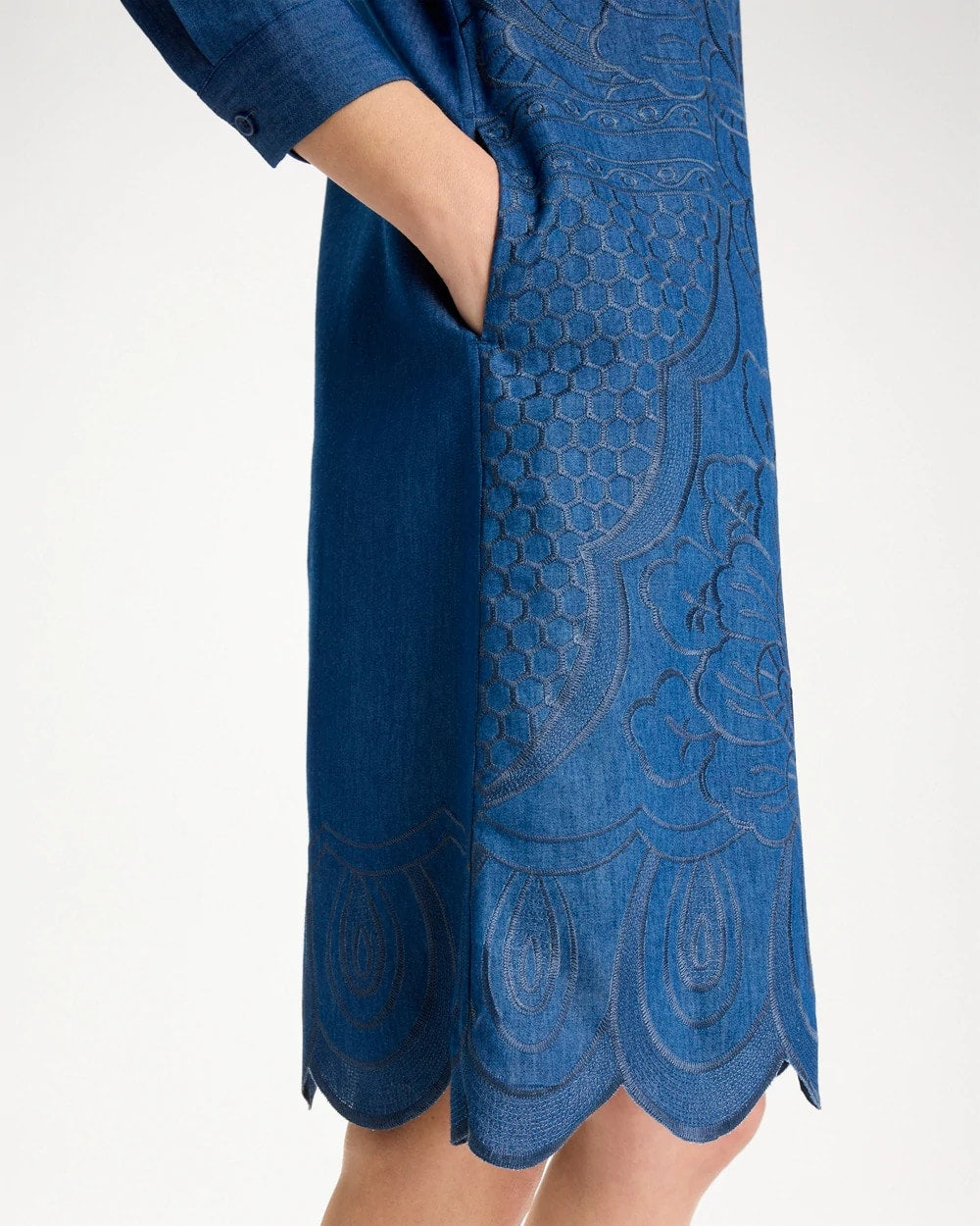 Chico's Sale Indigo Denim Embroidered Dress