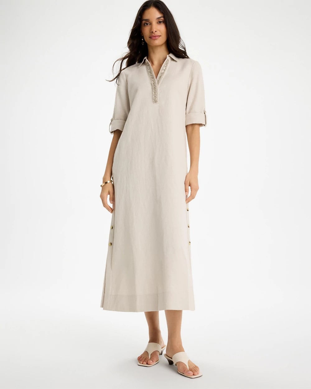 Chico's Outlet River Rock Embellished Linen Dress