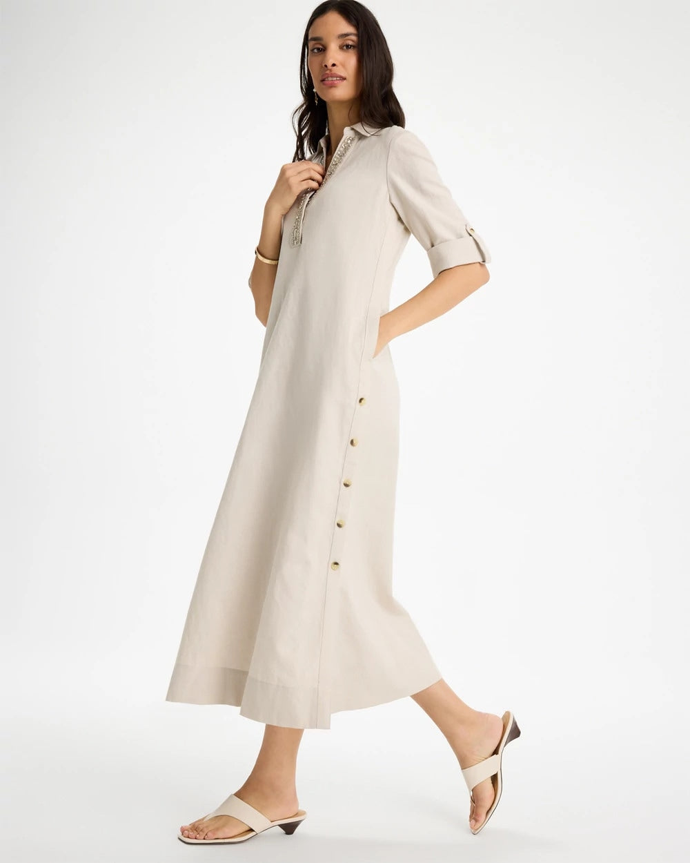 Chico's Outlet River Rock Embellished Linen Dress