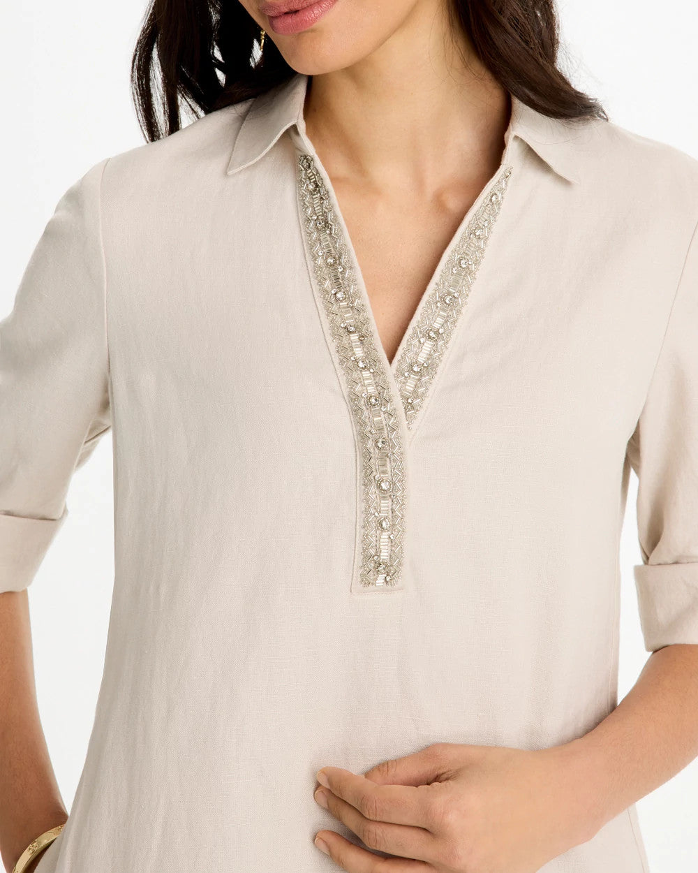 Chico's Outlet River Rock Embellished Linen Dress