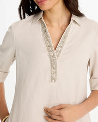 Chico's Outlet River Rock Embellished Linen Dress