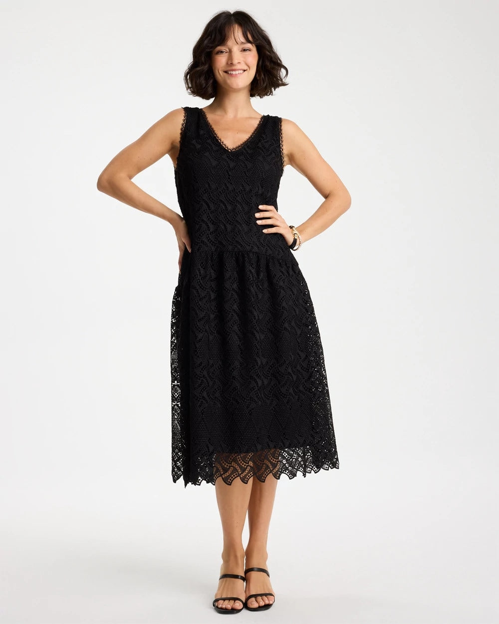 Chico's On Sale Black Embroidered Lace Sleeveless Dress