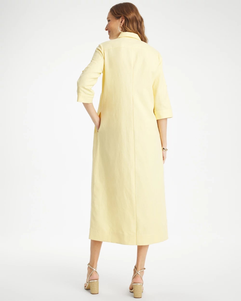 Chico's For Sale Golden Haze Embellished Linen-Cotton Shirtdress