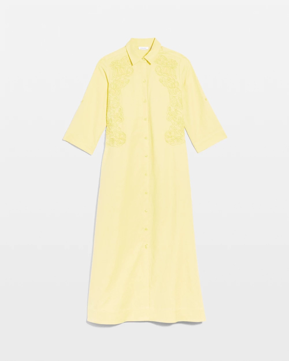 Chico's For Sale Golden Haze Embellished Linen-Cotton Shirtdress