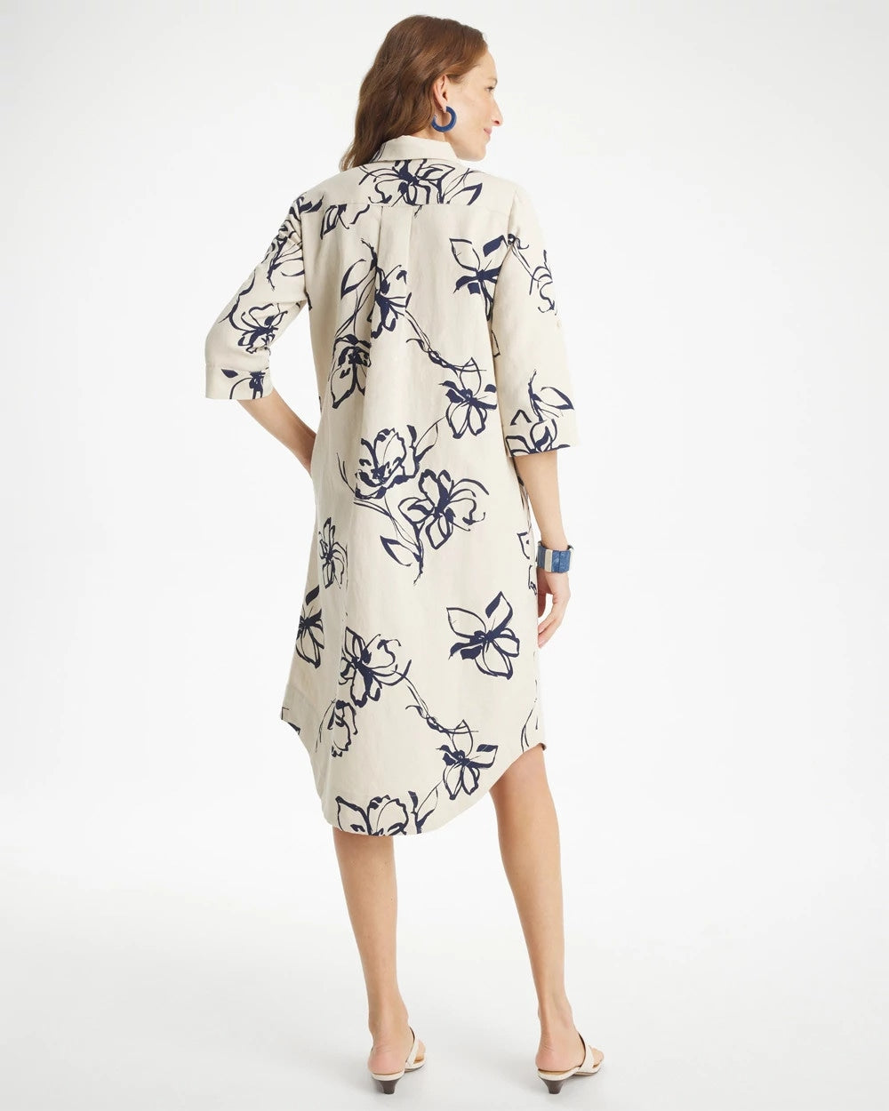 Chico's Online Passport Blue Printed Linen-Cotton Shirtdress