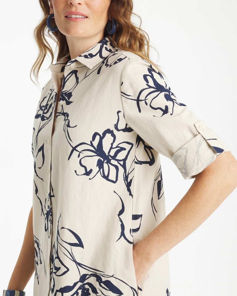 Chico's Online Passport Blue Printed Linen-Cotton Shirtdress