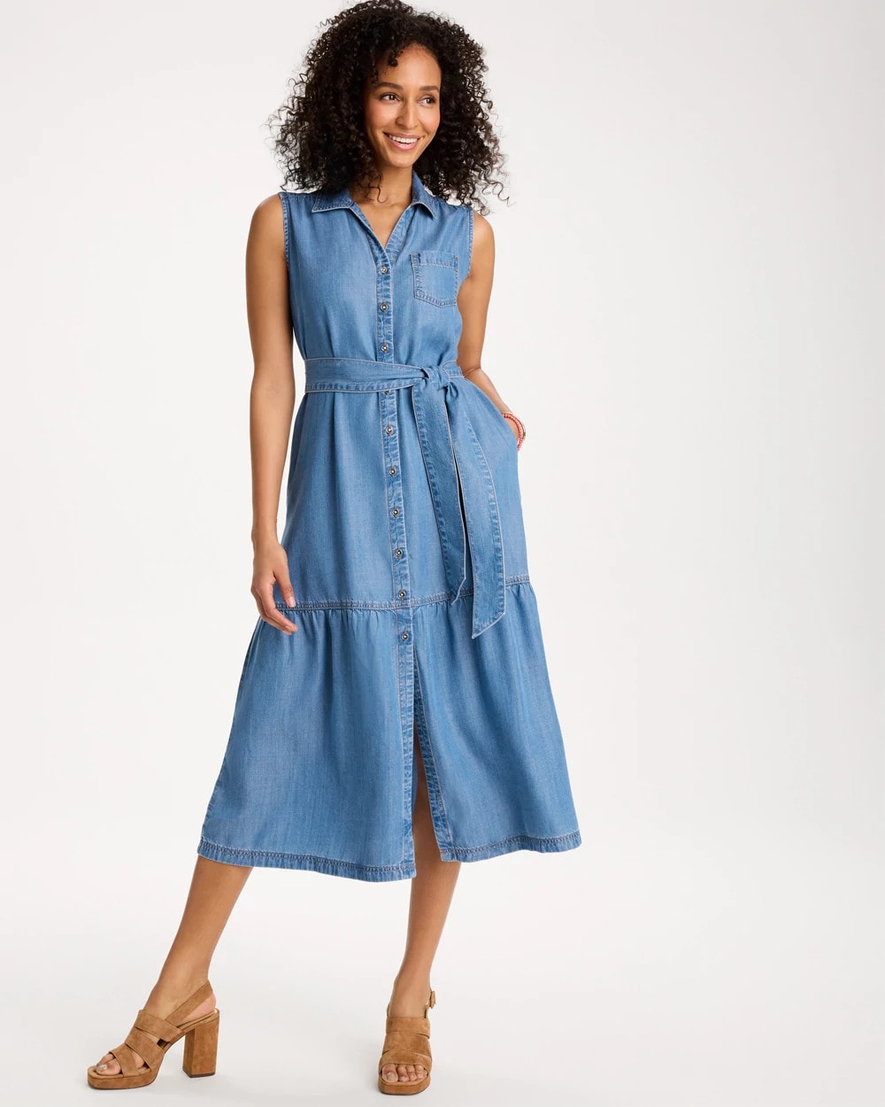 Chico's Discount Indigo Twill Denim Belted Shirtdress