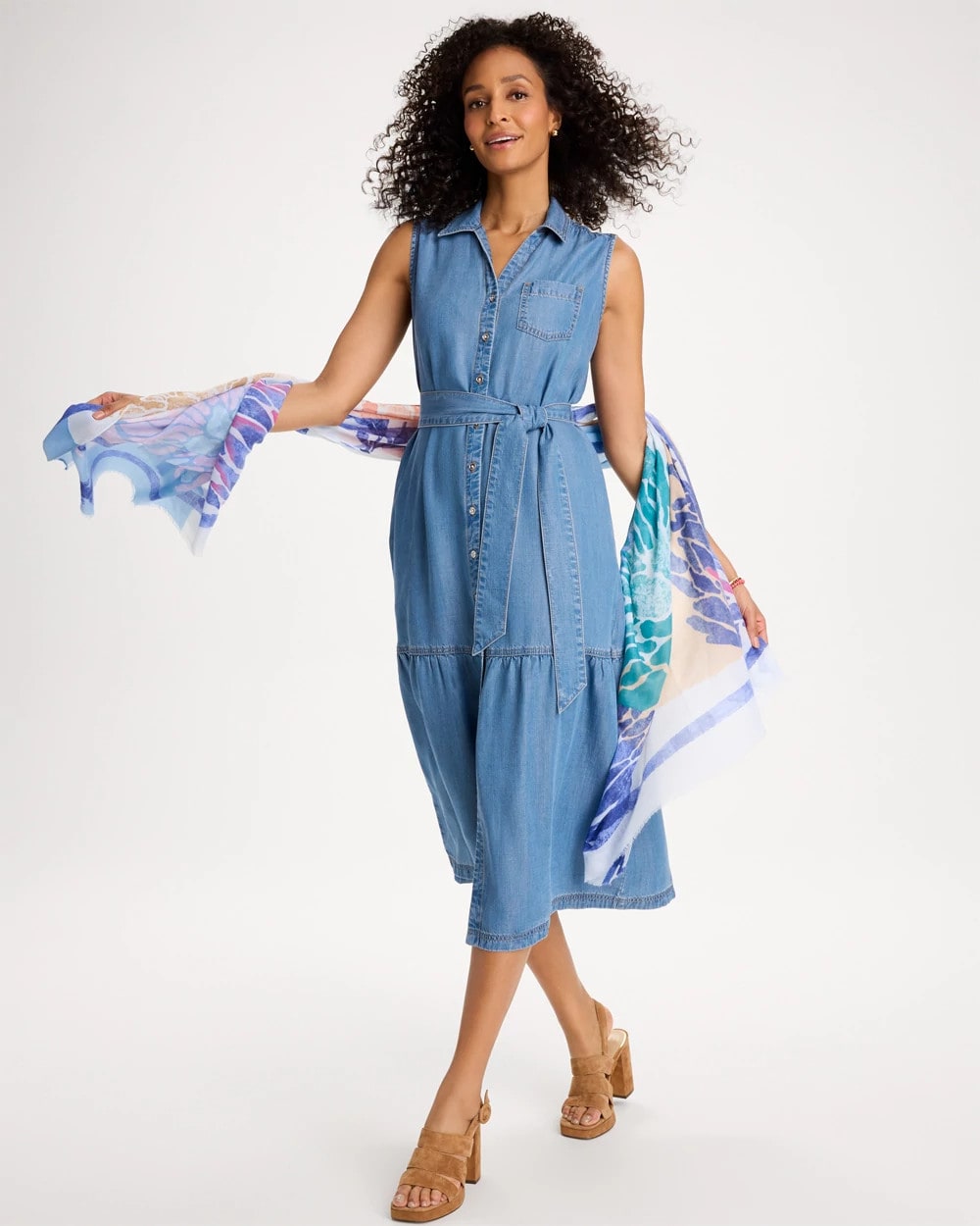 Chico's Discount Indigo Twill Denim Belted Shirtdress