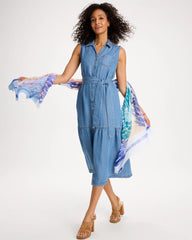 Chico's Discount Indigo Twill Denim Belted Shirtdress