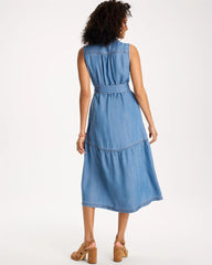 Chico's Discount Indigo Twill Denim Belted Shirtdress