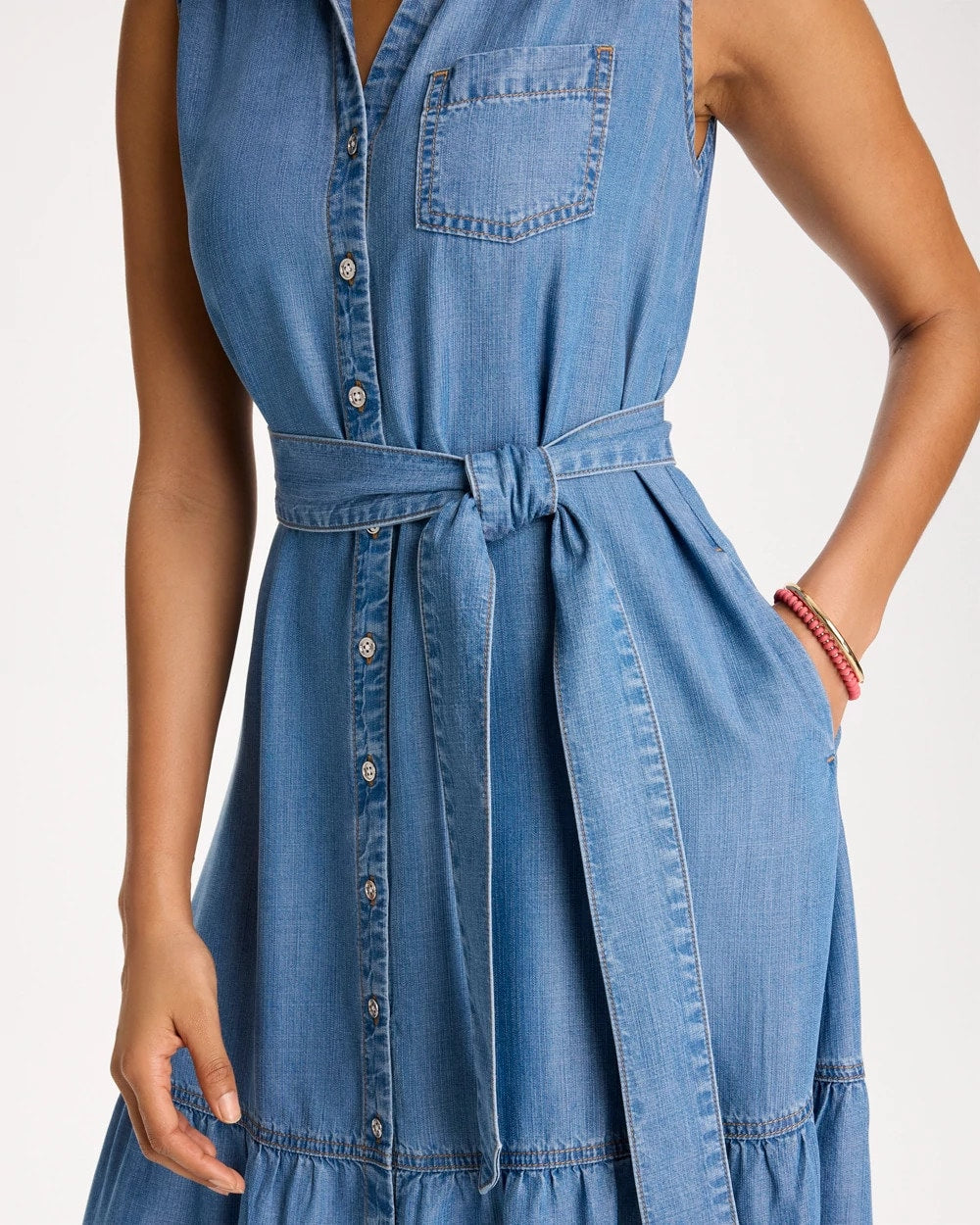 Chico's Discount Indigo Twill Denim Belted Shirtdress