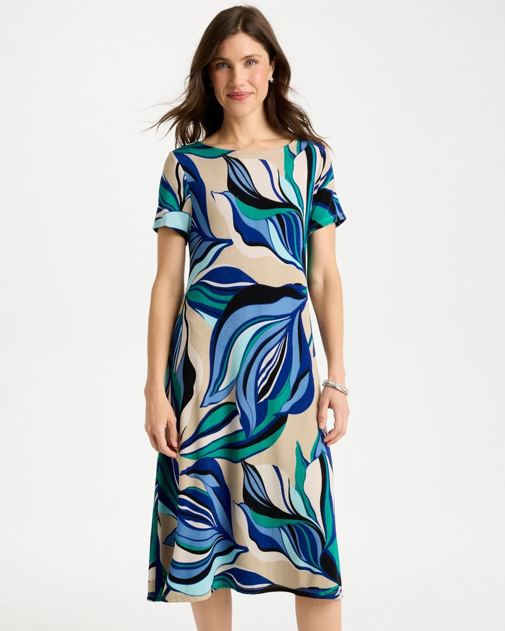 Chico's Sale Rich Cobalt Travelers™ Marble Flora Swing Dress