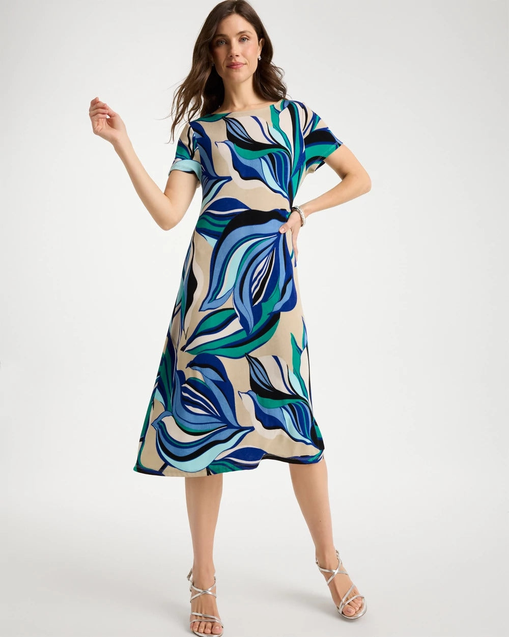 Chico's Sale Rich Cobalt Travelers™ Marble Flora Swing Dress