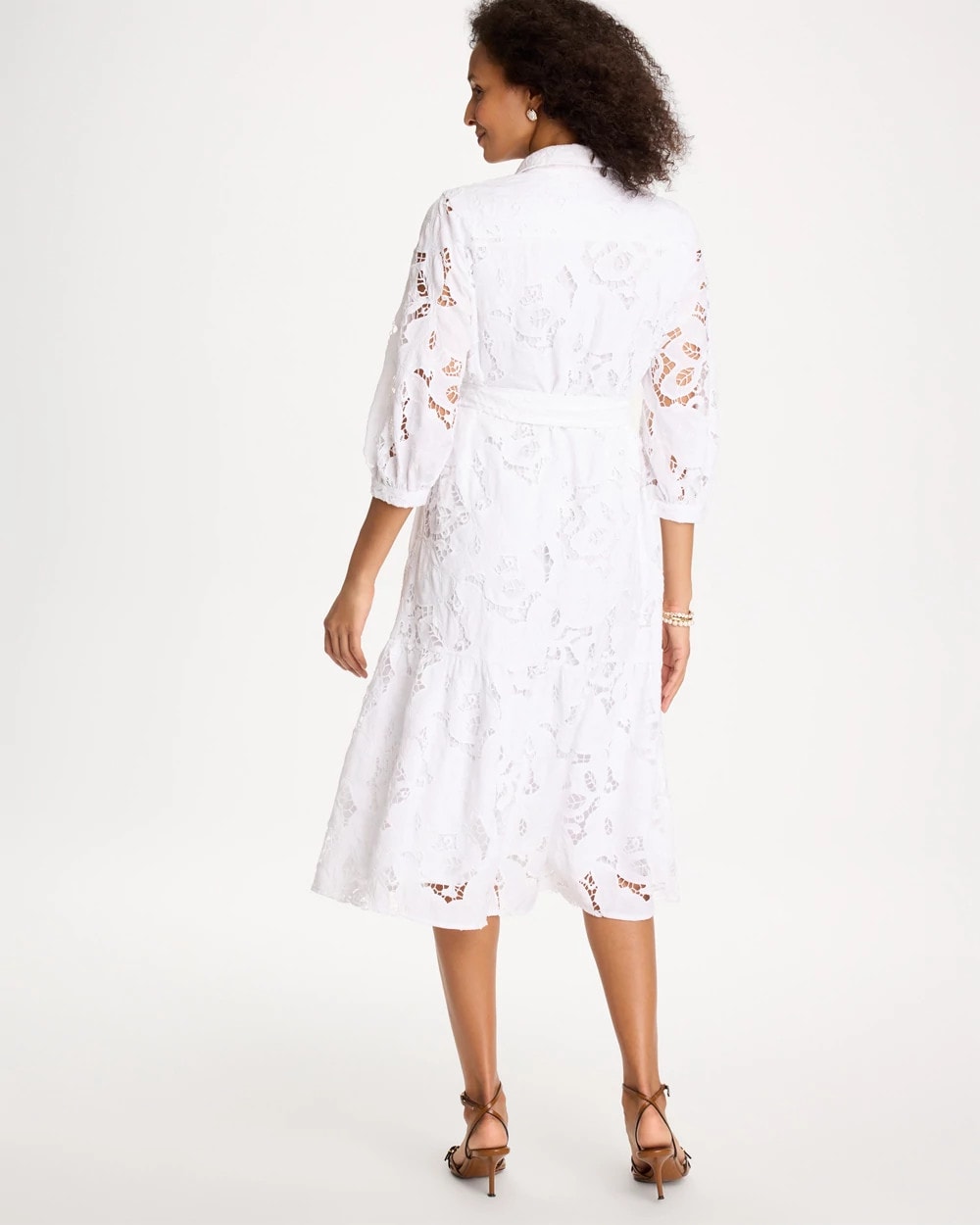 Chico's For Sale Alabaster Lace Cutout Belted Shirtdress