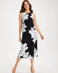 Chico's Discount Black Travelers™ Knit Abstract Floral Swing Dress