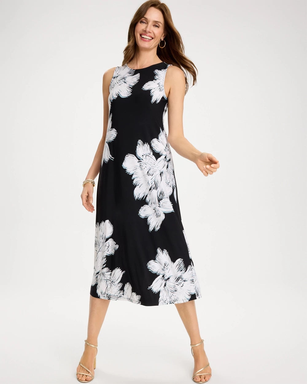 Chico's Discount Black Travelers™ Knit Abstract Floral Swing Dress