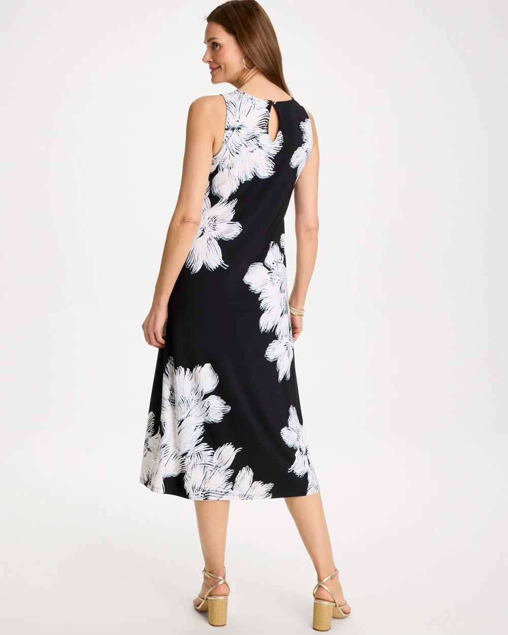 Chico's Discount Black Travelers™ Knit Abstract Floral Swing Dress