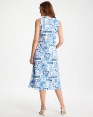 Chico's Sale Passport Blue Soft-Stretch Sleeveless Tropical Dress