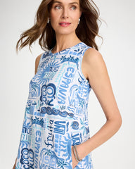 Chico's Sale Passport Blue Soft-Stretch Sleeveless Tropical Dress