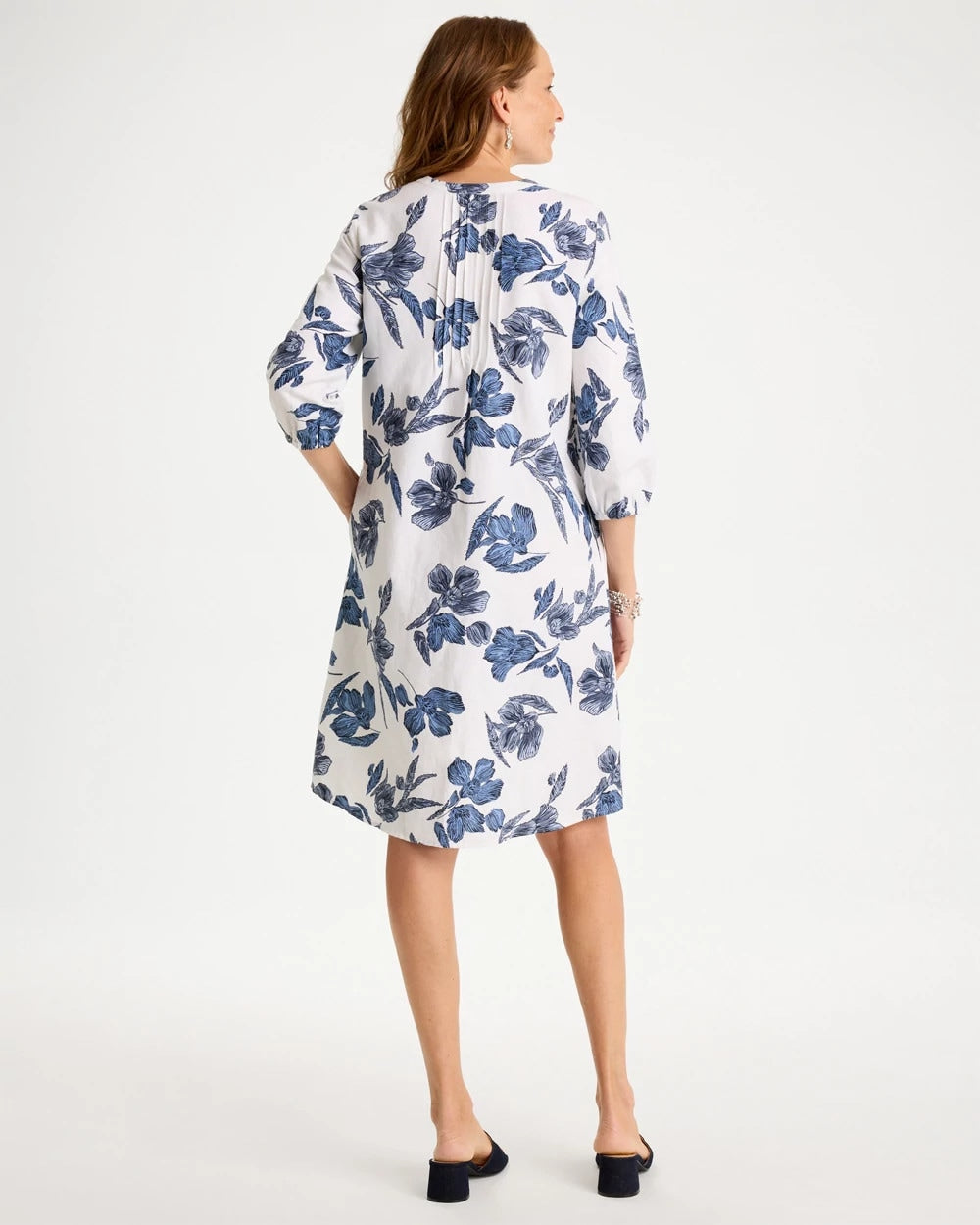 Chico's On Sale Alabaster Floral Linen-Cotton Pintuck Dress