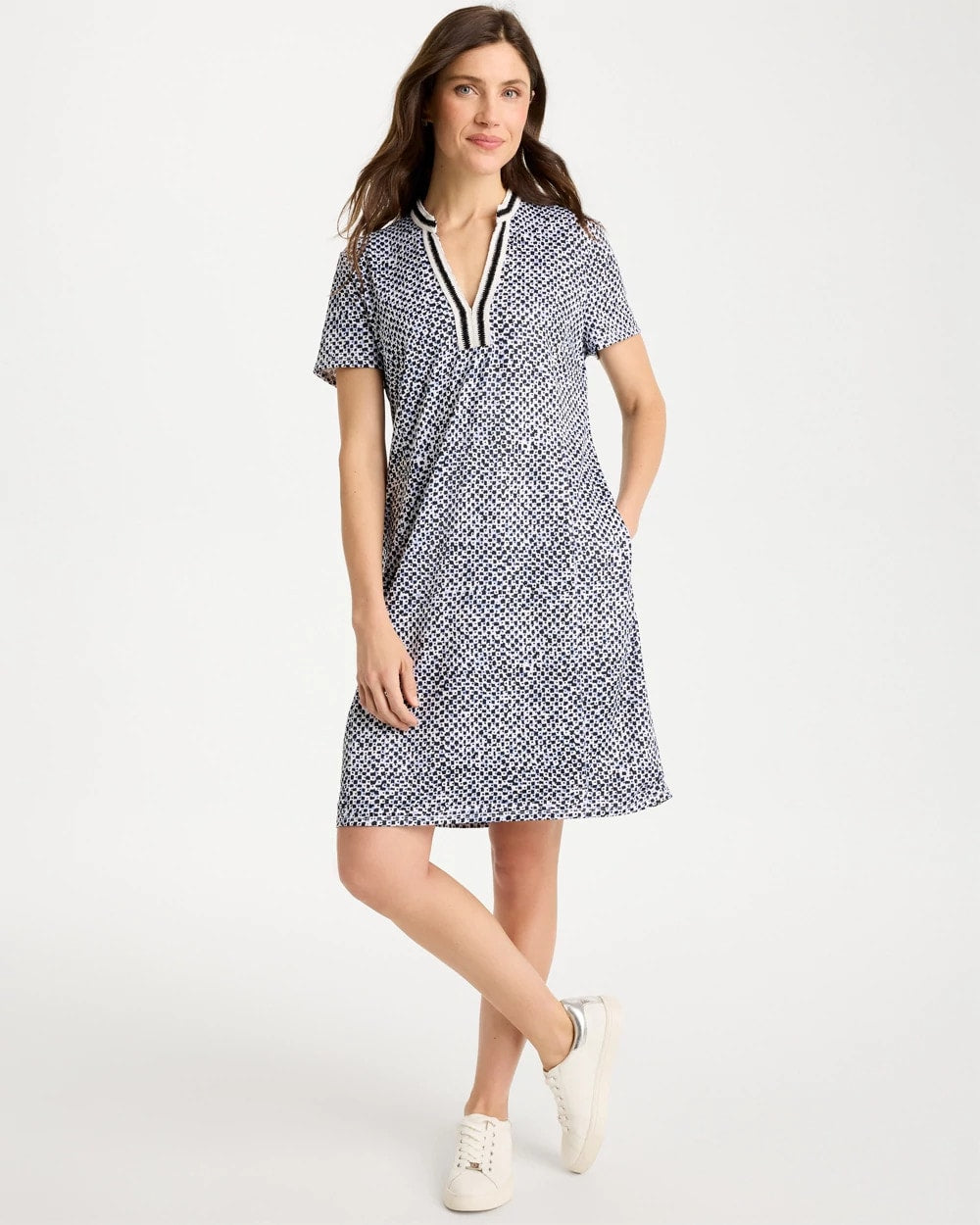 Chico's Sale Blue Muse Zenergy® UPF Crochet Contrast Trim Dress