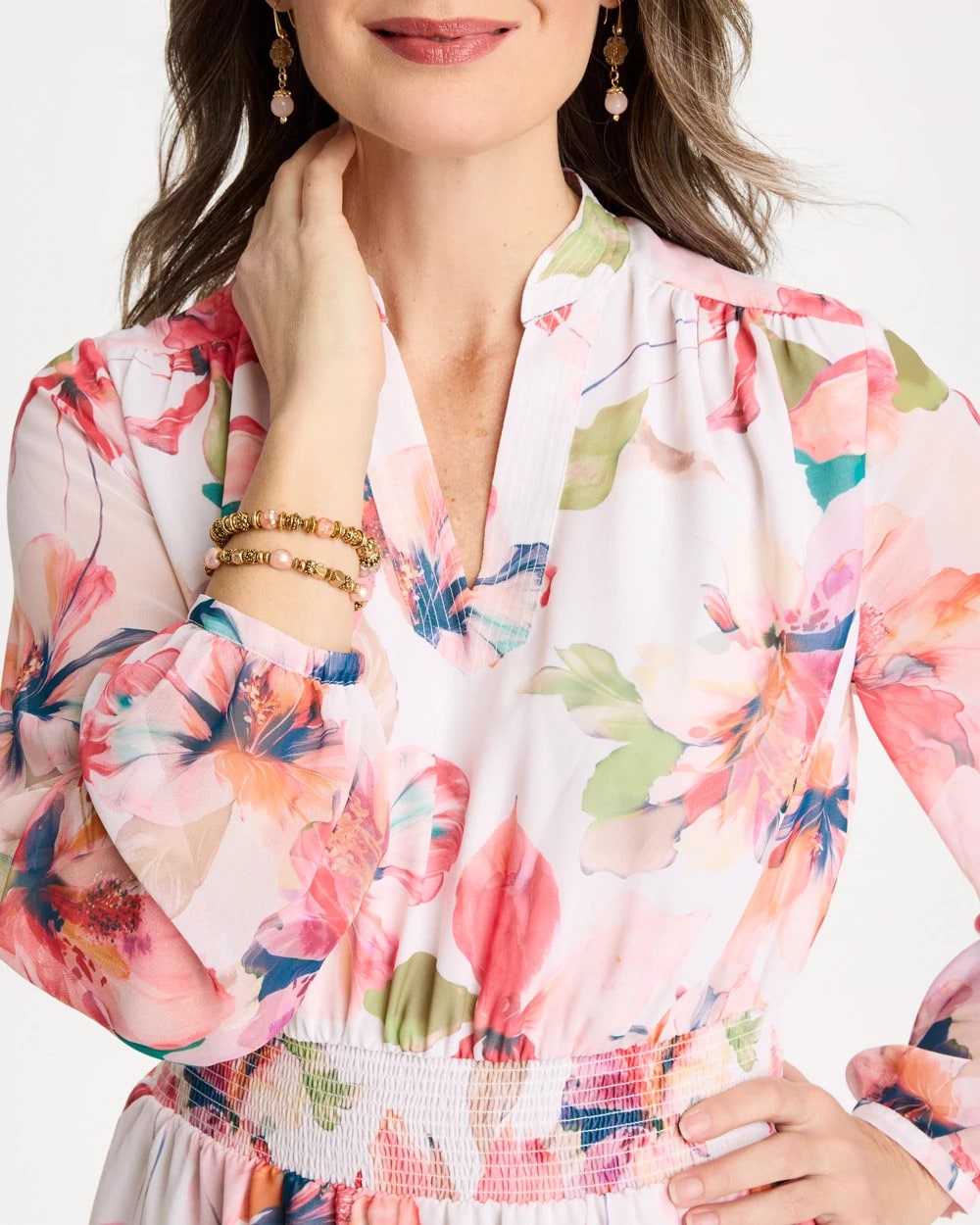 Chico's On Sale Calypso Coral Georgette Trapunto Pullover Dress