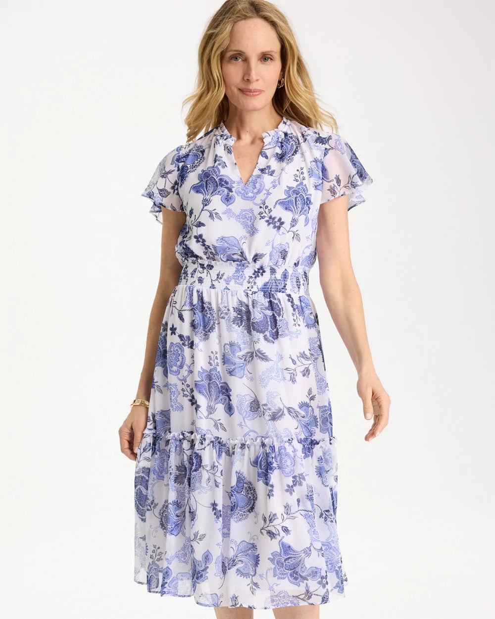 Chico's Online Alabaster Floral Smocked Waist Dress