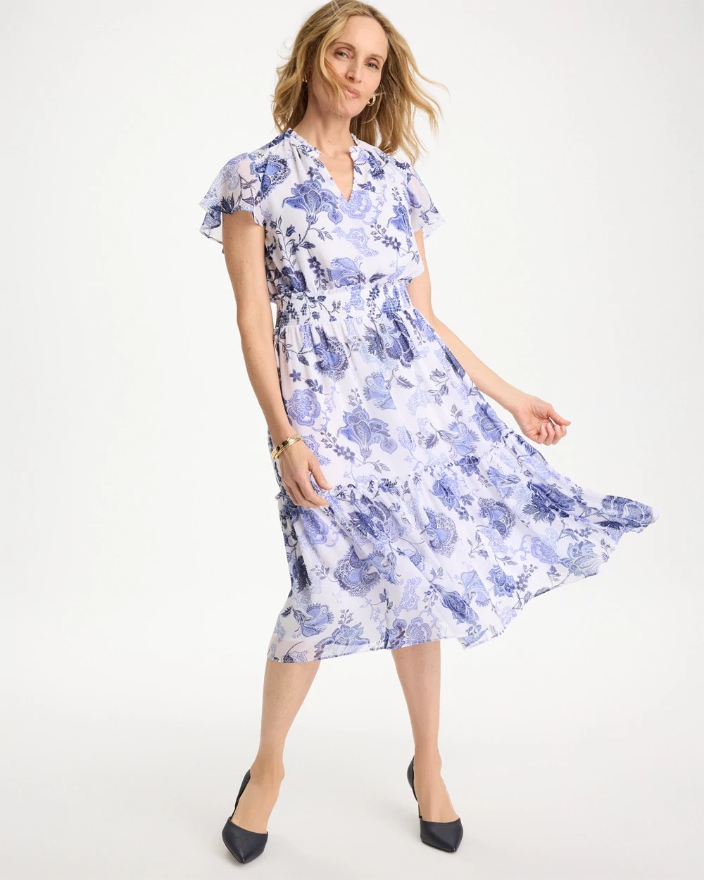 Chico's Online Alabaster Floral Smocked Waist Dress