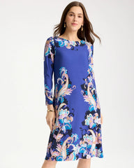 Chico's Discount Amparo Blue Jersey Knit Baroque Shift Dress