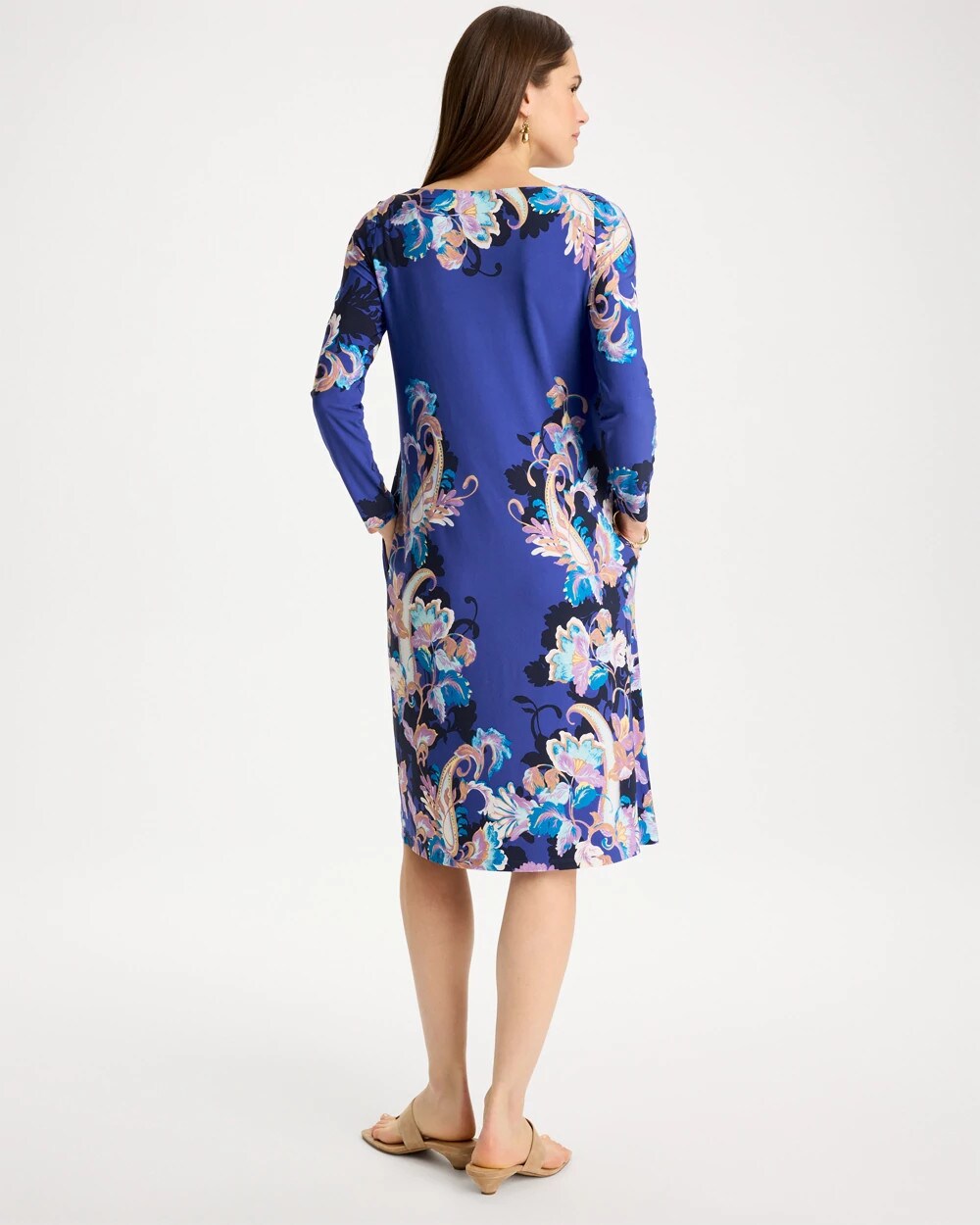 Chico's Discount Amparo Blue Jersey Knit Baroque Shift Dress