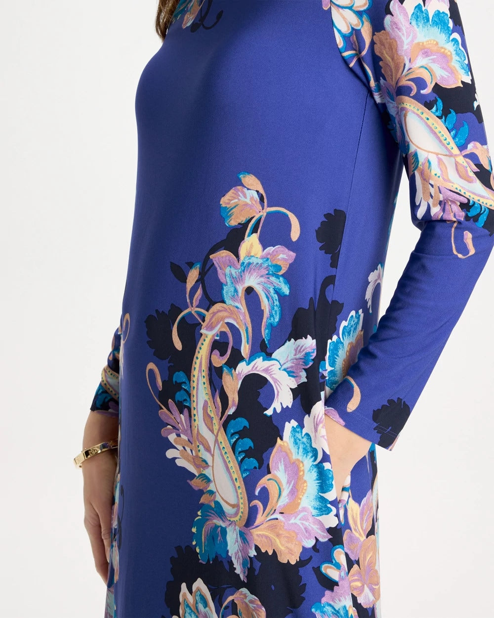 Chico's Discount Amparo Blue Jersey Knit Baroque Shift Dress