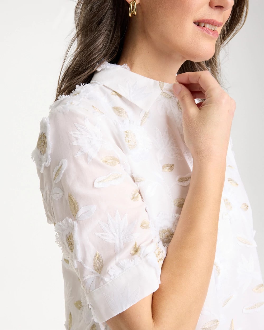 Chico's Outlet Alabaster 3D Floral Embroidered Dress