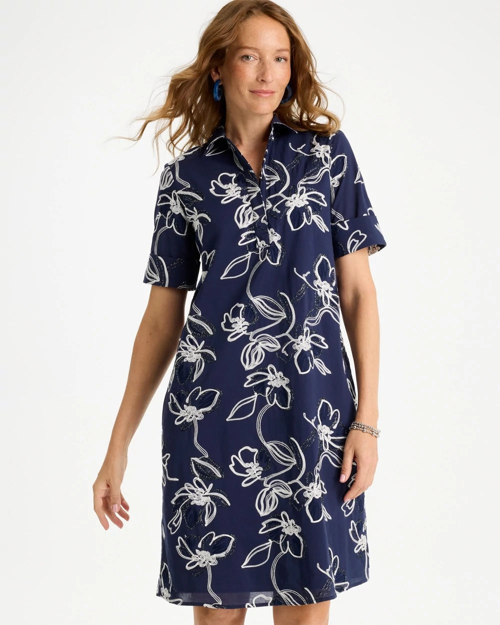 Chico's For Sale Passport Blue Embroidered Floral Dress