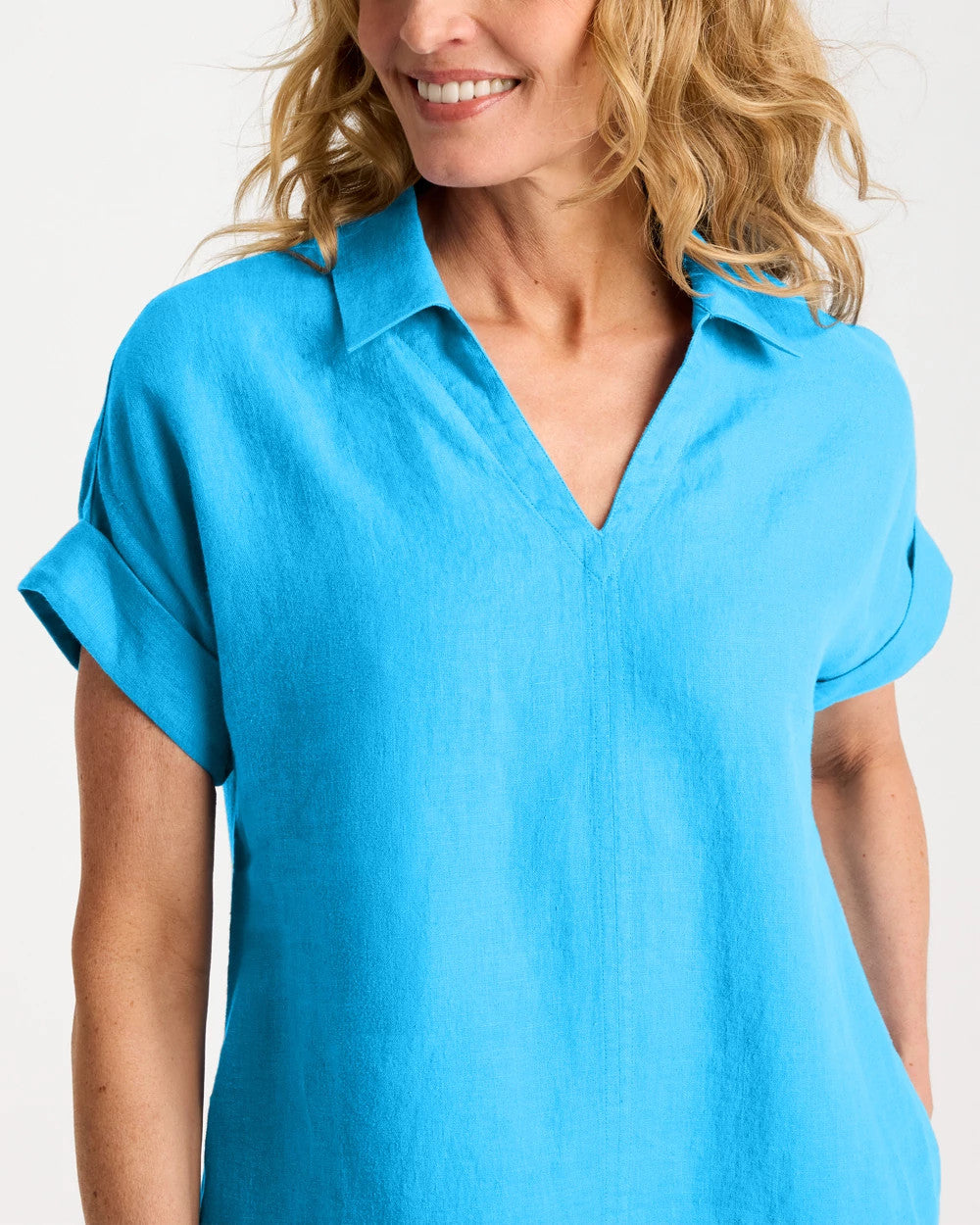 Chico's Sale Blue Tide Linen Collared Dress