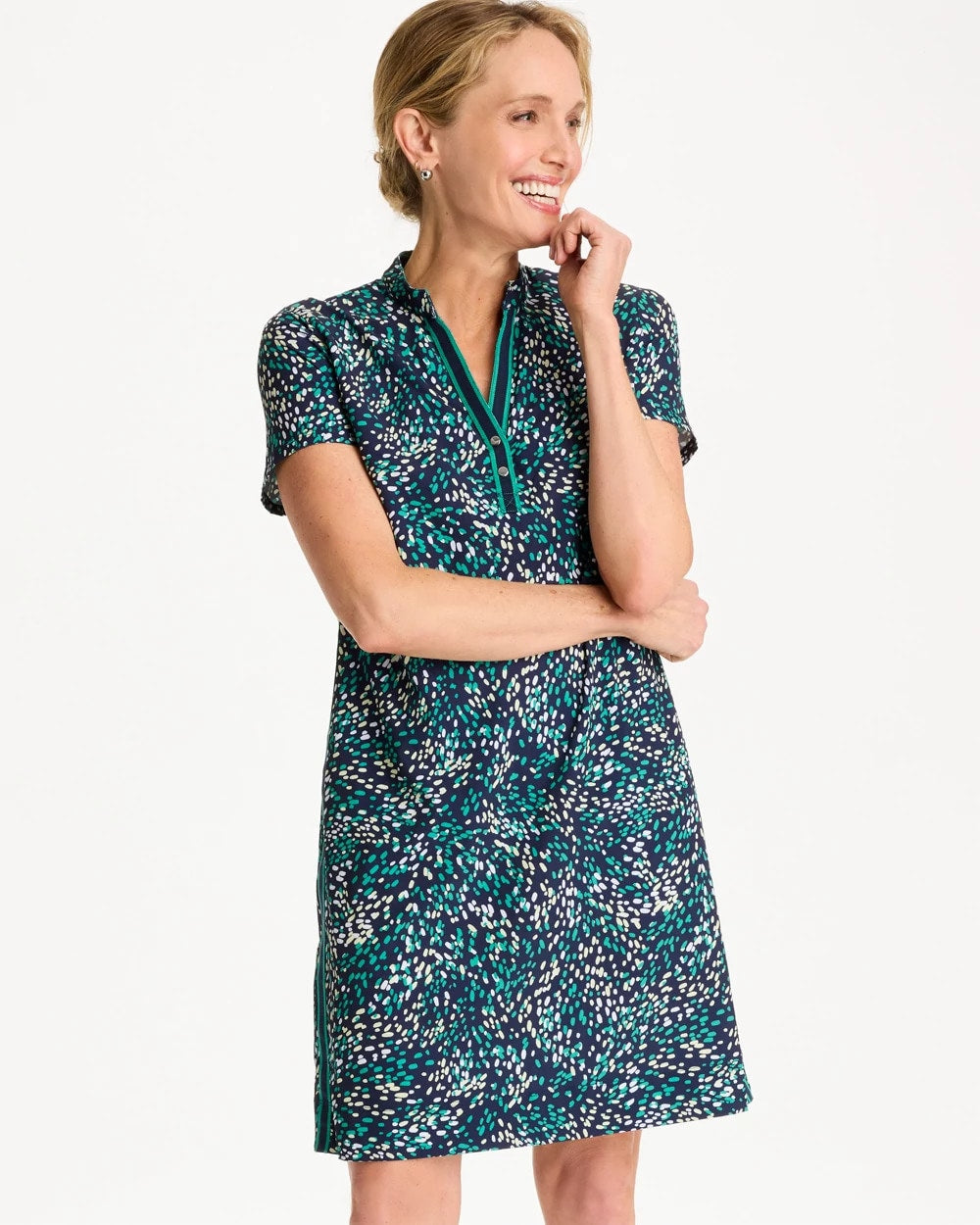 Chico's On Sale Topanga Green Zenergy® UPF Contrast Trim Dress