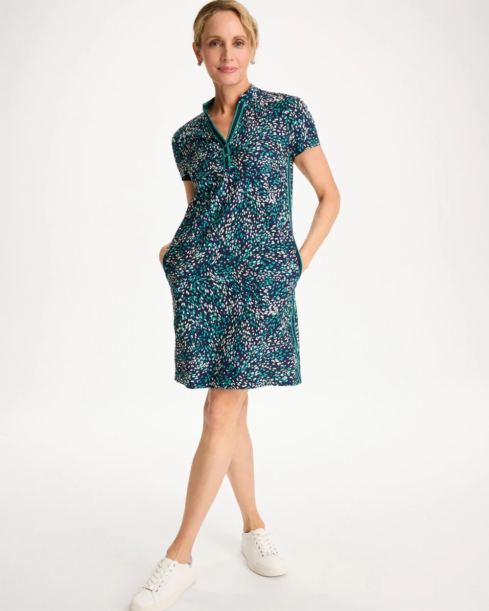 Chico's On Sale Topanga Green Zenergy® UPF Contrast Trim Dress