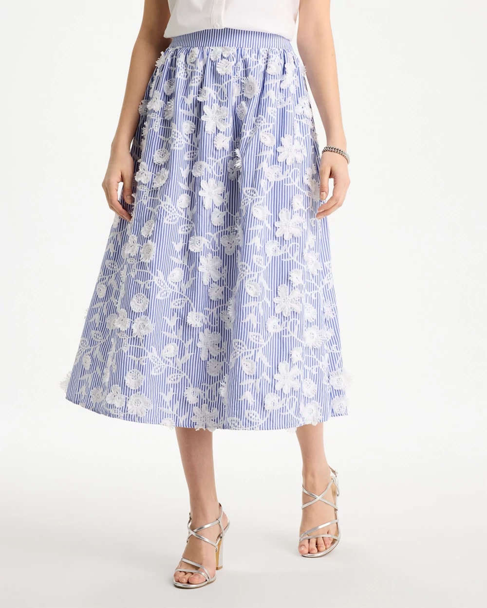 Chico's Online Alabaster Cotton Embroidered Floral Skirt