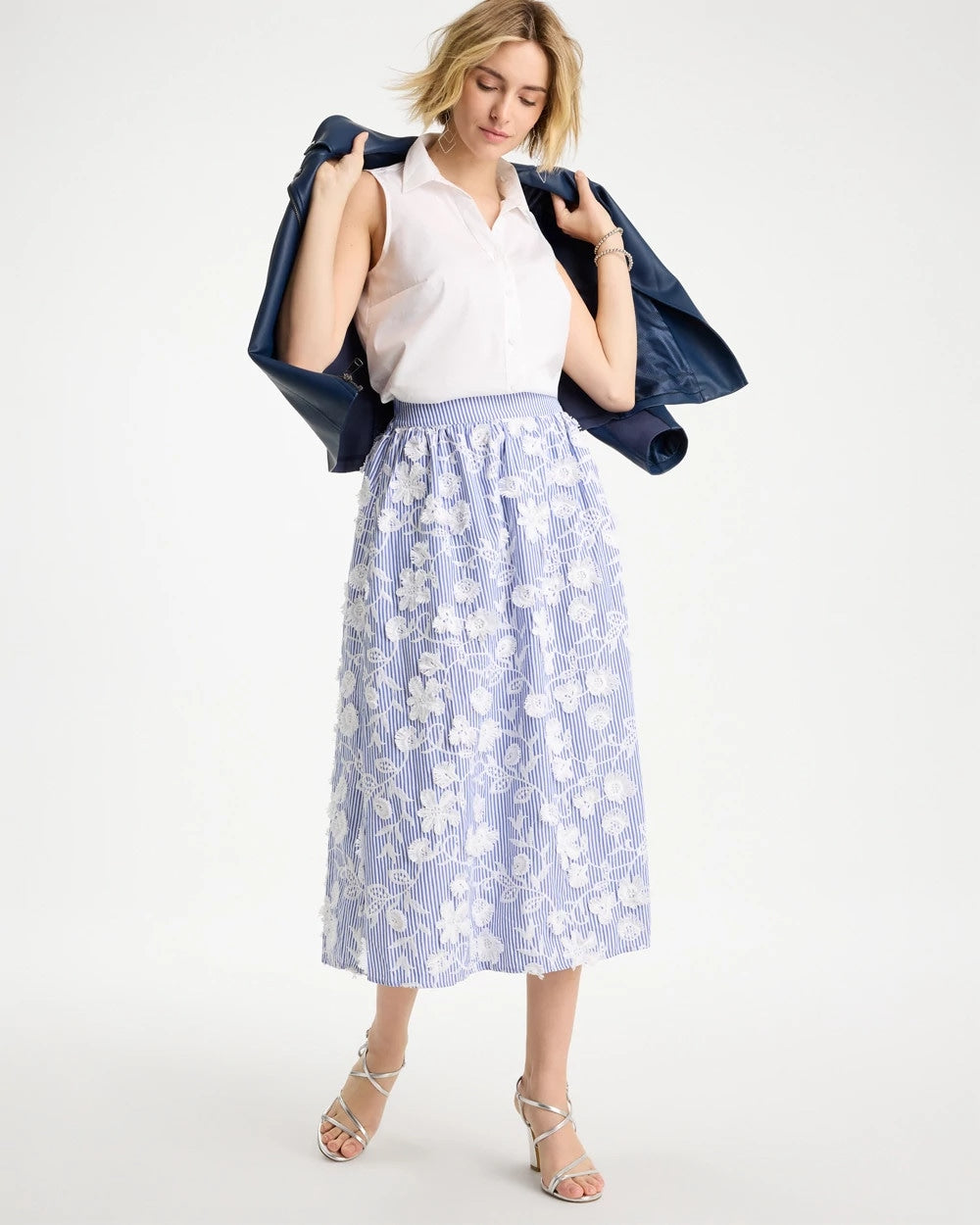 Chico's Online Alabaster Cotton Embroidered Floral Skirt