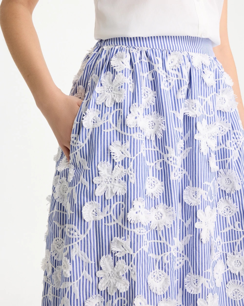 Chico's Online Alabaster Cotton Embroidered Floral Skirt