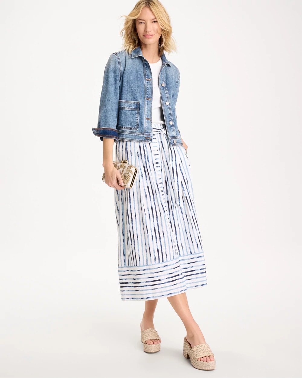 Chico's Sale Passport Blue Palermo Striped Tie-Front Skirt