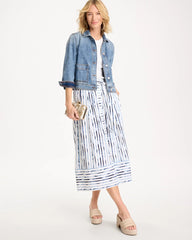 Chico's Sale Passport Blue Palermo Striped Tie-Front Skirt