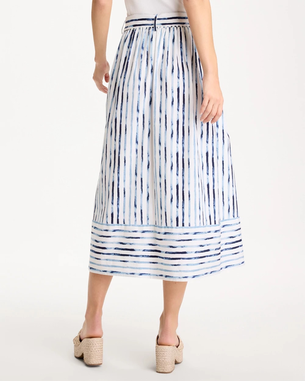 Chico's Sale Passport Blue Palermo Striped Tie-Front Skirt