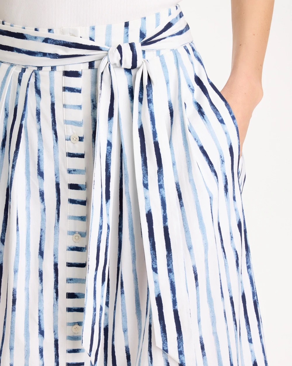 Chico's Sale Passport Blue Palermo Striped Tie-Front Skirt