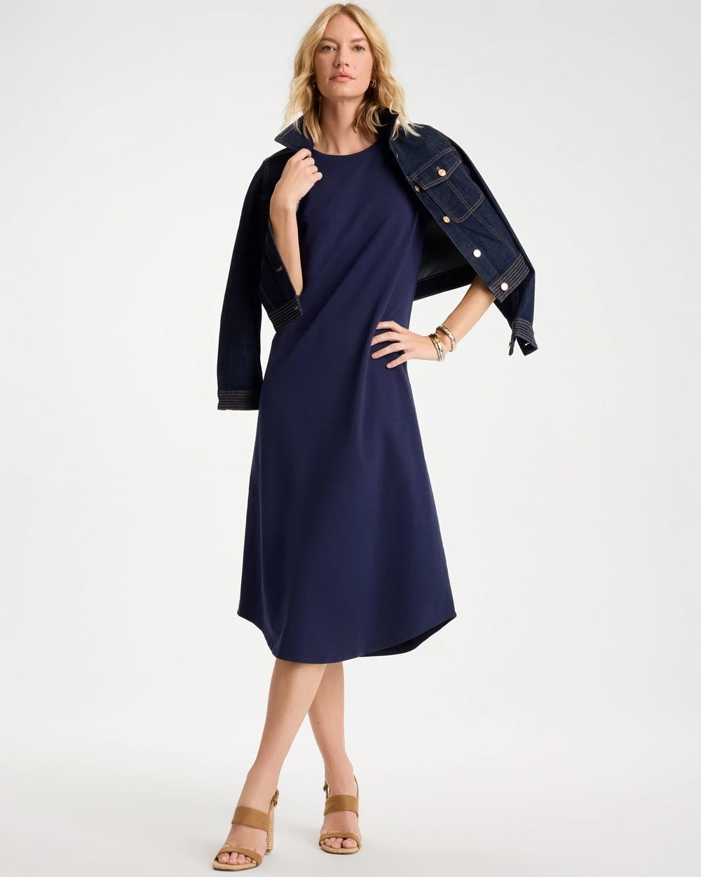 Chico's Outlet Passport Blue Soft-Stretch Cotton Slub Dress